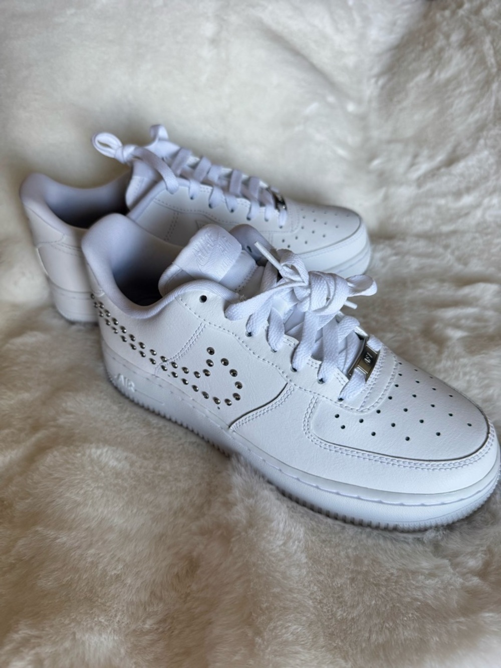Nike White Leather AF1 with Studded Swoosh
